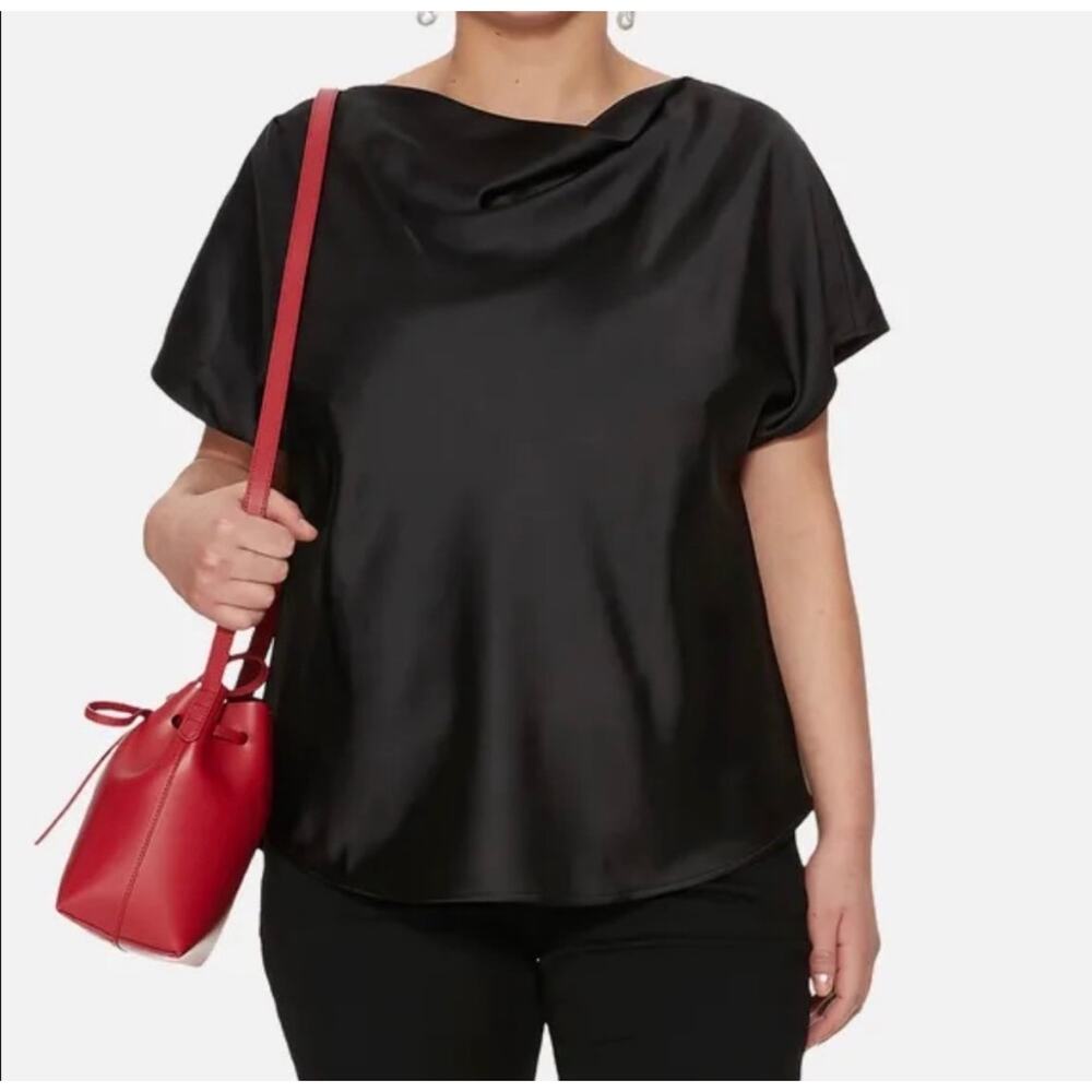 NWT Universal Standard Black Viva Satin Boat Neck Top Large Silky Formal